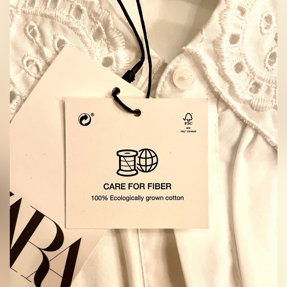 ZARA 100% Eco Cotton - Victorian Ruffle Collar White Blouse - Picture 6 of 8